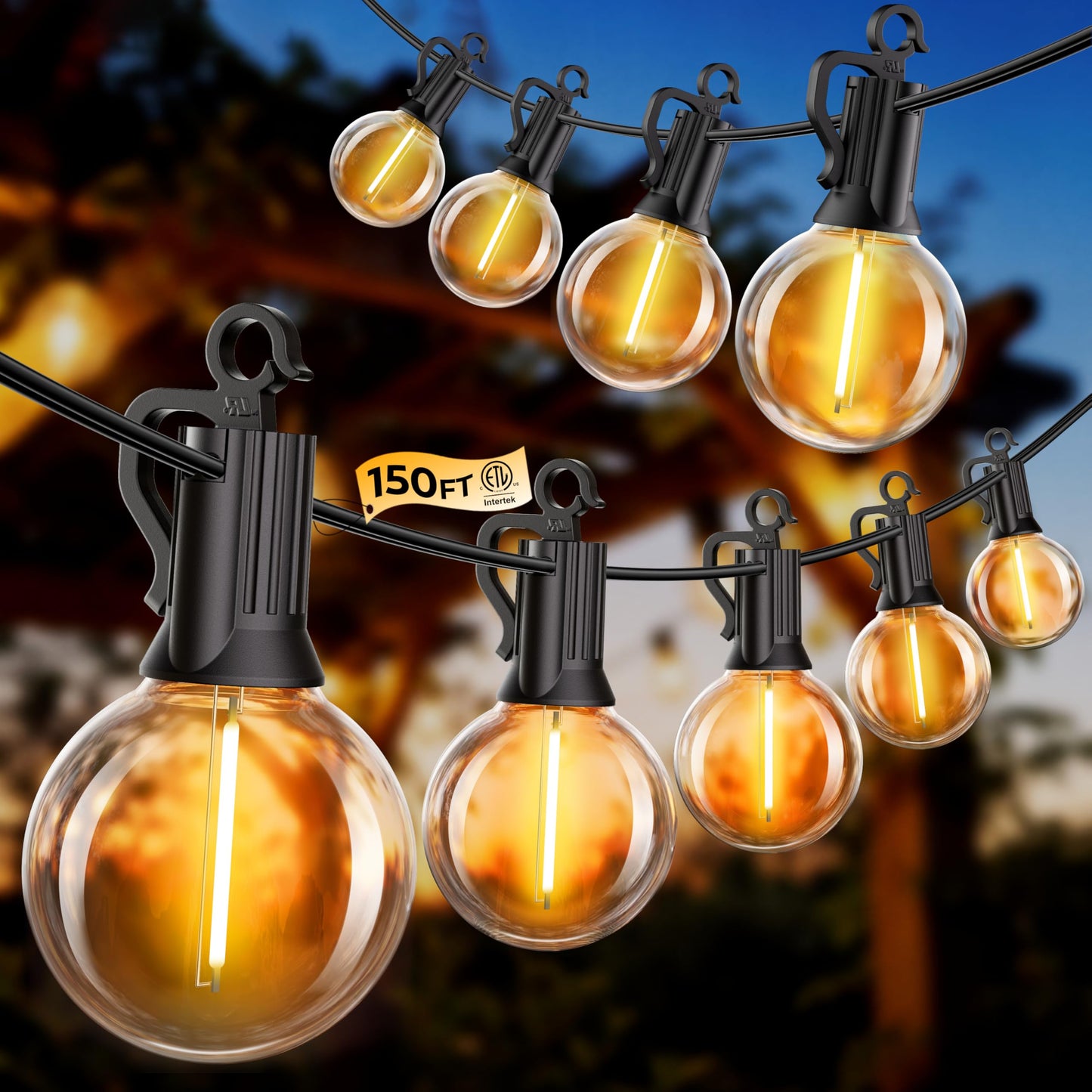 SmartDawn Outdoor String Lights, 159FT 77 LED Bulbs String Lights, IP65 Waterproof Connectable G40 Outside Patio Light for Backyard Porch Balcony Garden Decor Christmas Camping Gazebo