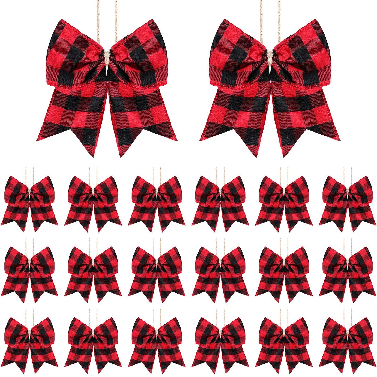Syhood 20 Pieces Christmas Plaid Bows Ornaments Buffalo Plaid Burlap Bows for Christmas Wreaths Gift Wrapping Tree Crafts DIY Home Party Indoor Outdoor Decoration Supplies (Black and Red)