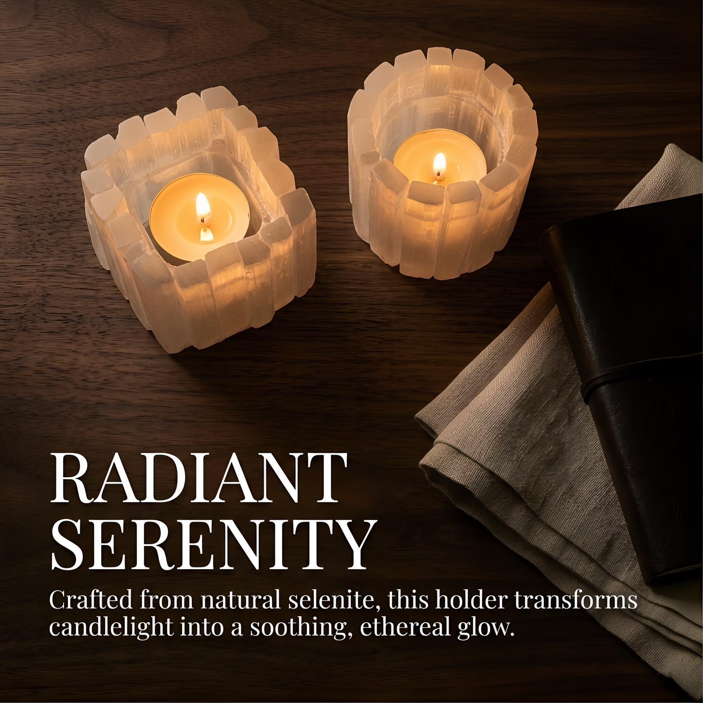 Selenite Tea Light Holder, Natural Selenite Crystal Candle Holders with Different Shapes, for Home Decor, Meditation, Yoga, Reiki, Gifts (Square Irregular Cup)