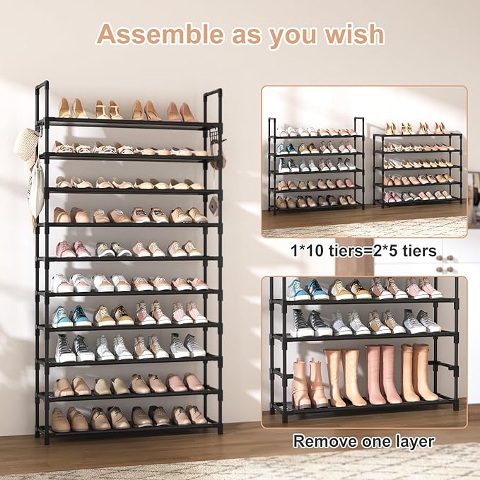 VTRIN 10 Tier Shoe Rack Tall Large Capacity 50 Pair Wide Shoe Organizer