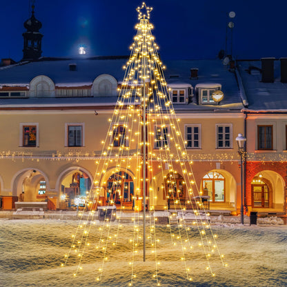 Flacchi Christmas Outdoor Star String Lights - Pole Set with Remote, Multiple Lighting Modes, Timer, and Waterproof Feature (Warm White, 10FT/404LED)