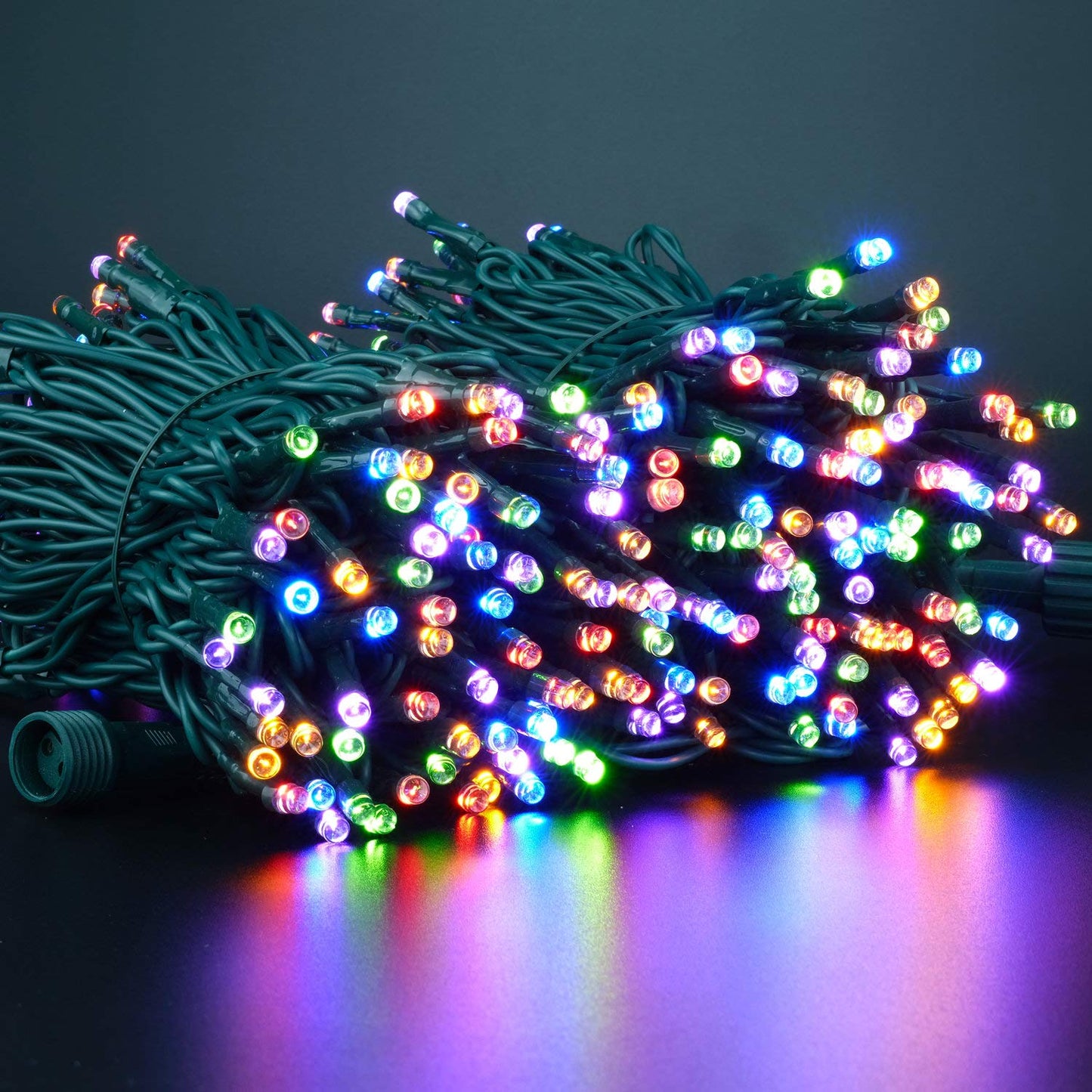 YULETIME 100 ft 300 Count Multicolor LED String Lights with 8 Models Adapter, Green Wire Wide Angle 5mm Christmas Lights (Multicolor - Green Wire)