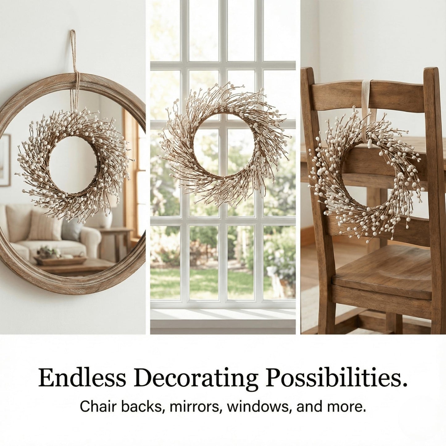 Quixem 15" Cream Pip Berry Mini Wreath (4.5" Inner Dia), Rustic Ivory Artificial Wreath Ring for 3" Pillars, Small Farmhouse Kitchen Cabinet Decor, Wedding Centerpiece