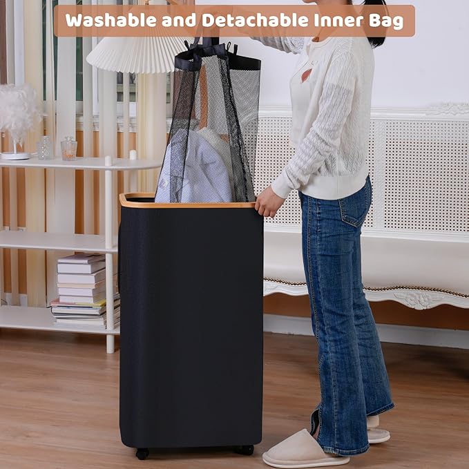 110L Laundry Basket with Wheels, Clothes Hamper