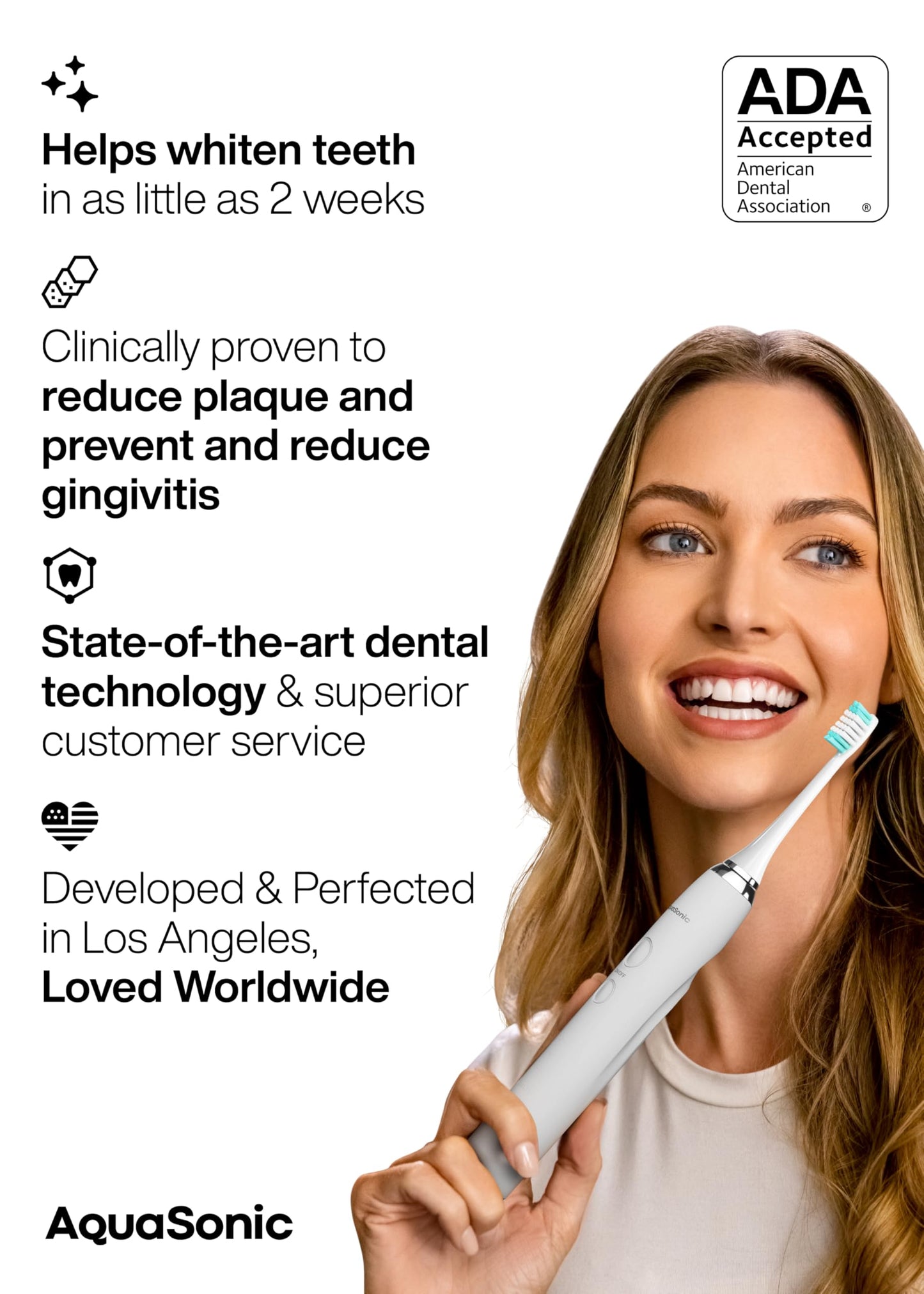 Aquasonic Vibe Series Ultra-Whitening Toothbrush – ADA Accepted Electric Toothbrush - 8 Brush Heads & Travel Case – 40,000 VPM Motor & Wireless Charging - 4 Modes w Smart Timer – Satin Rose Gold