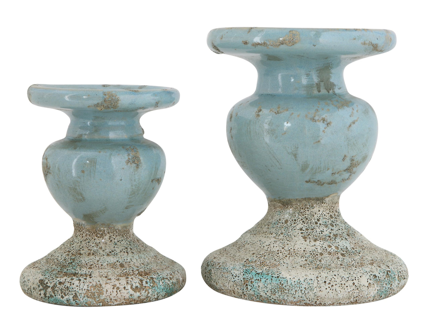 Creative Co-Op Large Distressed Blue Terracotta Pillar Candle Holder