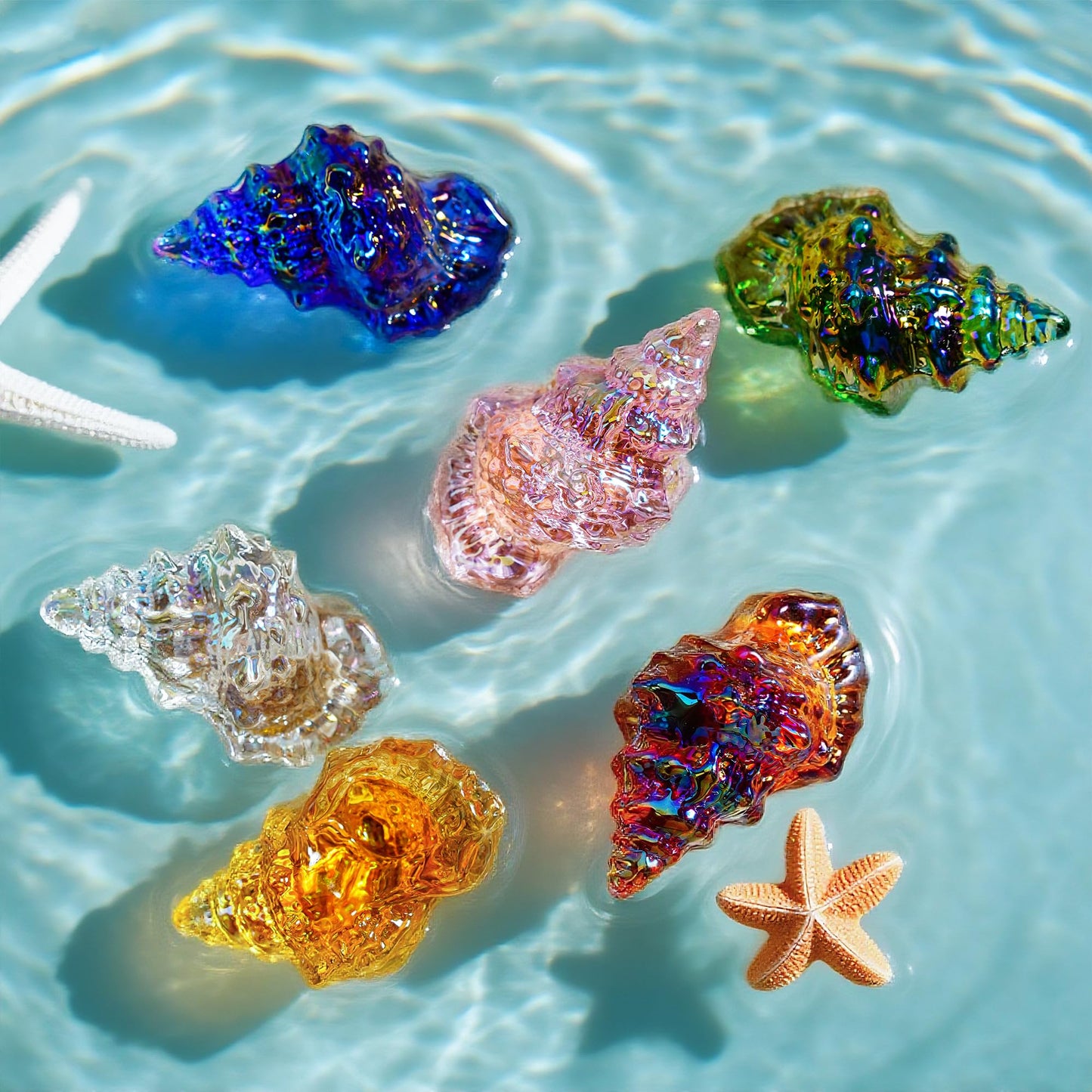 H&D HYALINE & DORA Set of 6 Blown Glass Conch Figurine Miniature Sea Animals Collectible Figurine Tiny Crystal Conch Statues for Tables, Desks Home Decor