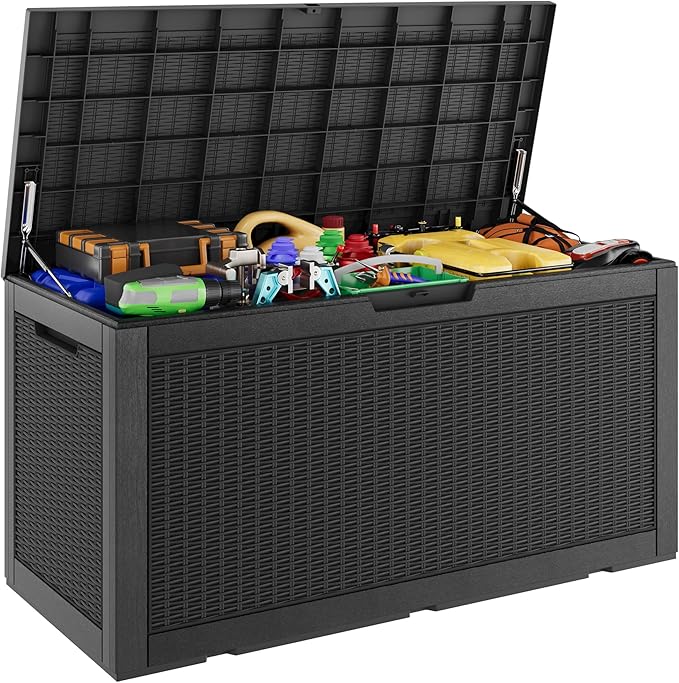 Outdoor Storage Box, Resin Deck Boxes Indoor and outdoor, Waterproof Storage Box Lockable Lid (Black,100 Gallon)