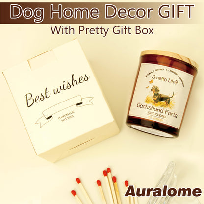 Auralome Dachshund Gifts for Women - Dog Mom Candles Lavender Natural Weiner Dog Farts Candles Pet Friendly Safe Scented Candle Themed Gifts for Women Soy Wax Present Idea for Pet Lovers Decor