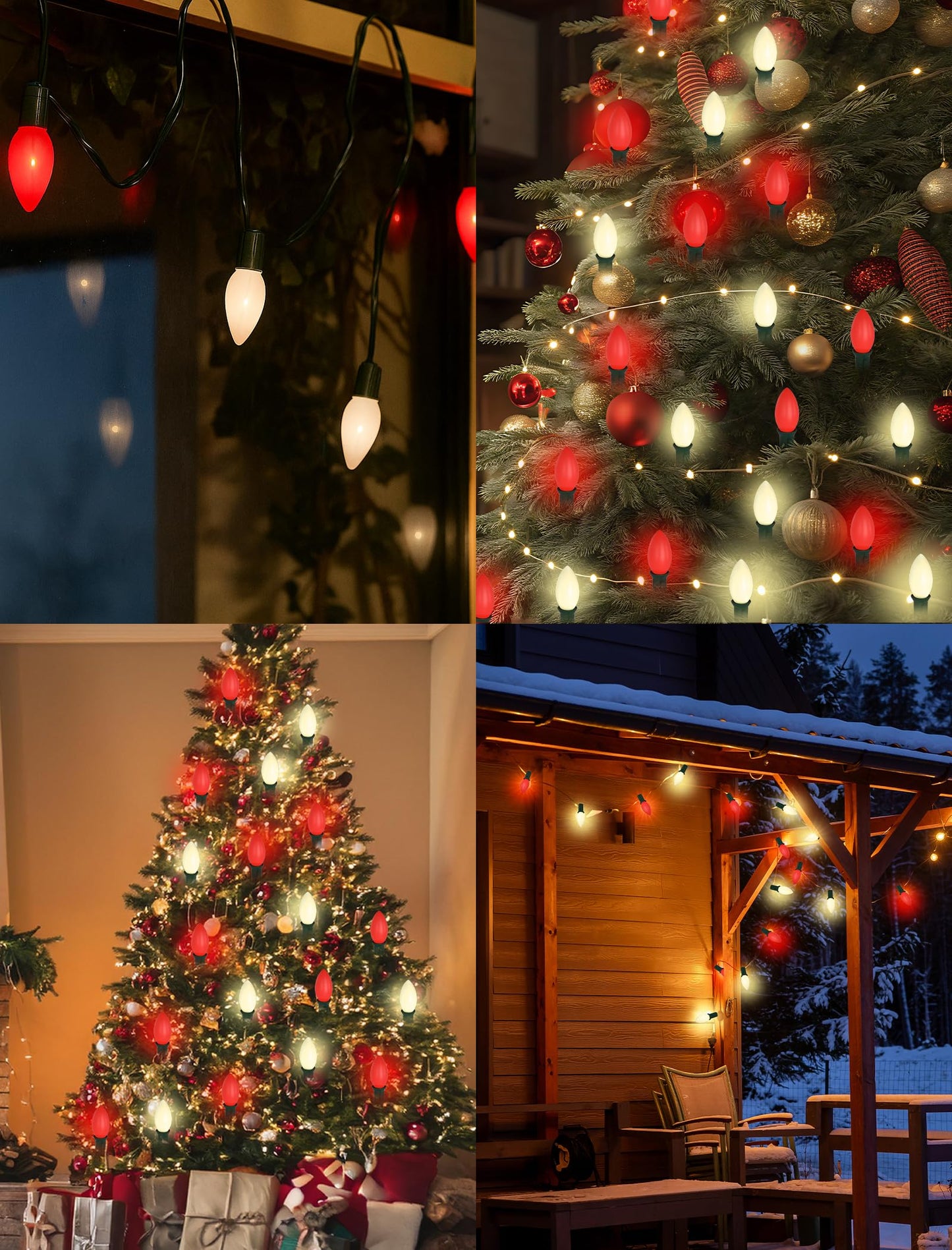C9 LED Red and White Christmas Lights, 25ft C9 Outdoor Christmas Lights with 25 LED Red and White Plastic Bulbs, Outdoor String Lights for Patio Home Party Yard Xmas Tree Decoration-Green Wire