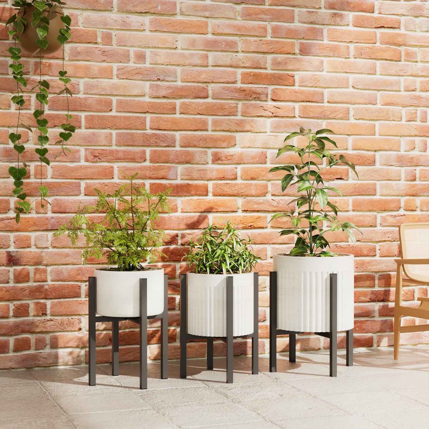 Linpla Adjustable Metal Plant Stand Indoor Outdoor - Fits 8 to 12 Inches Pots - Mid Century Modern Planter Stand Single Floor Flower Pot Holder Home Decor for Gardening Gifts
