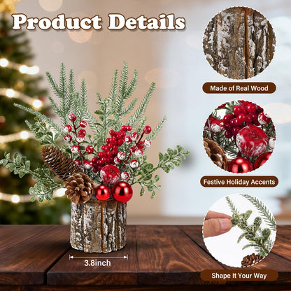 Shaxcoq Christmas Centerpieces for Tables – Tabletop Christmas Decorations with Pine, Cones & Berries – Indoor Holiday Decors for Home, Office, Kitchen or Fireplace Mantel