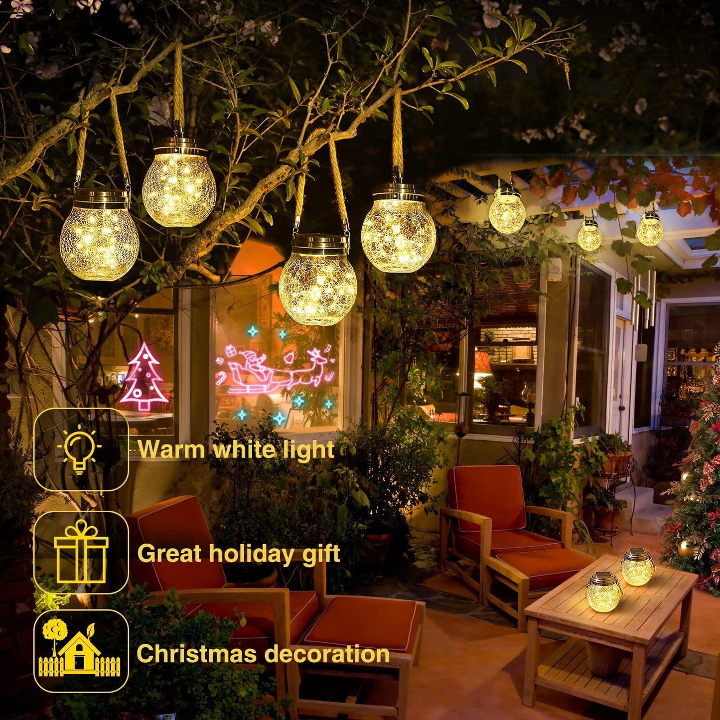 ROSHWEY Solar Lantern Gifts for Women, 2 Pack Hanging Garden Decor Lights Outdoor Waterproof with 30 LED for Halloween Christmas Easter Gift