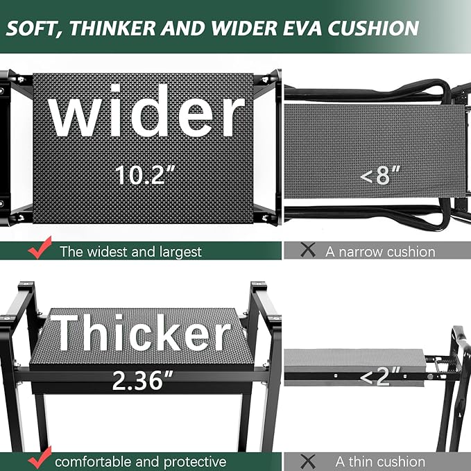FLINTER 10.2" Wider Garden Kneeler and Seat, Heavy Duty Thick Gardening Bench for Kneeling and Seat - Garden Kneelers for Seniors, Gardening Stools for Women, Grandparents, Gardeners, Black