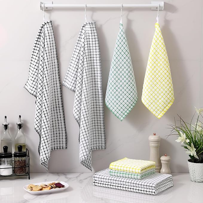 Homaxy Kitchen Towels and Dishcloths Set, 16 x 25 and 12 x 12 Inches, Super
