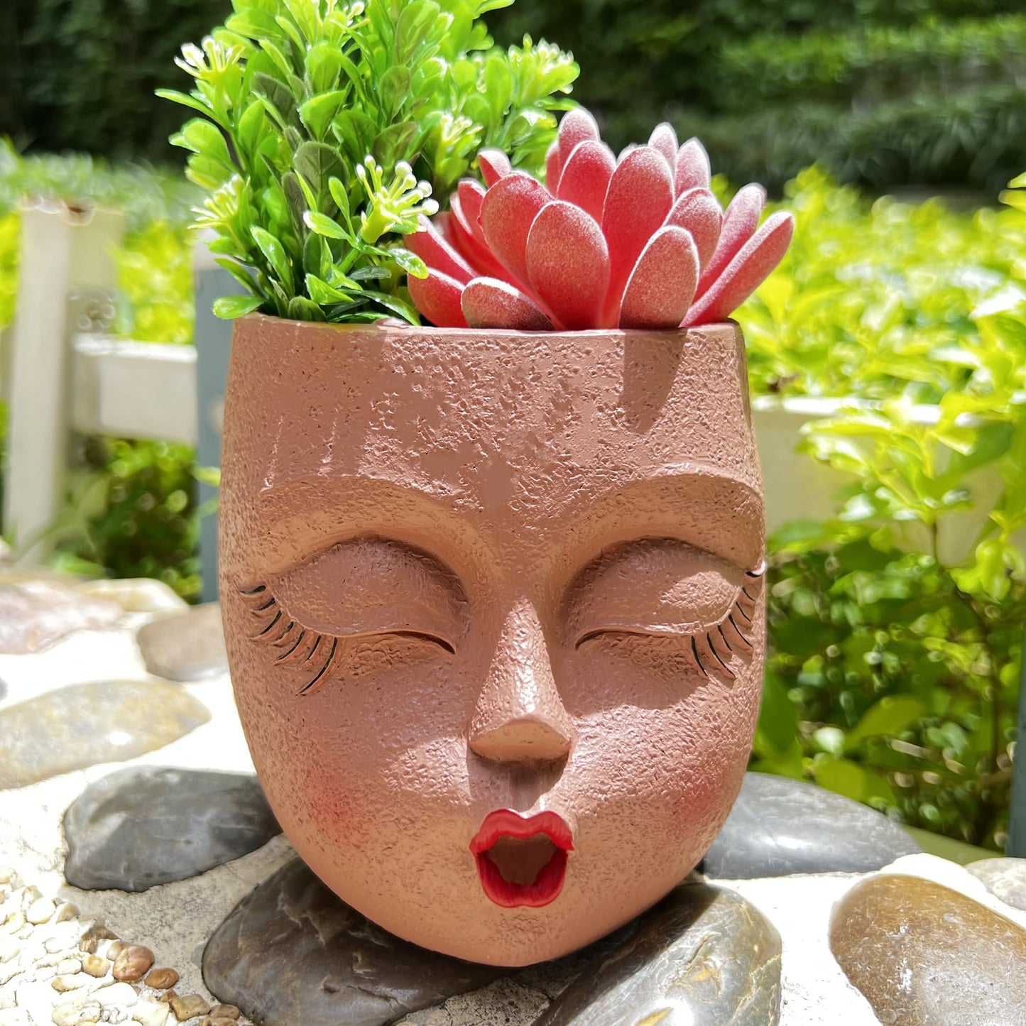 EylbKey Cute Face Planter Pot Handmade Head Planter for Succulent Resin Flower Pots Kiss Face Plant Pots for Indoor and Outdoor Plants Brown 1Pack
