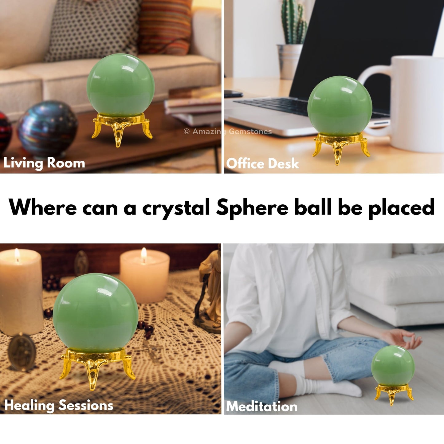 Amazing Gemstone Green Aventurine Crystal Ball with Stand - 1.5 Inches Crystal Sphere Meditation Balls for Witchcraft and Decorative Balls