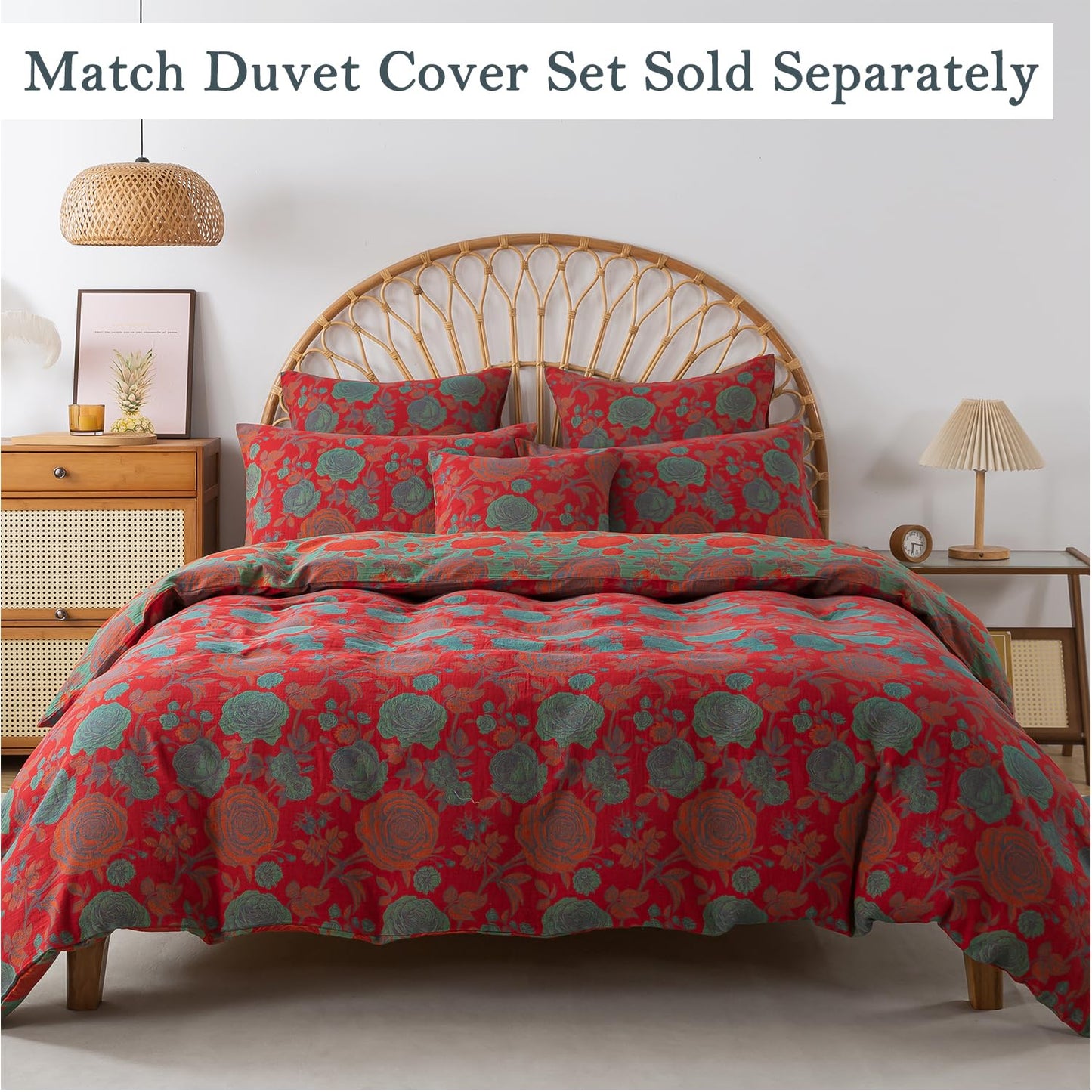 FADFAY Double Gauze 100% Cotton Queen Sheets Set Floral Bed Sheets Deep Pocket Fitted Sheet, Luxury Rose Pattern Shabby Vintage Countryside Style Bedding 4Pcs