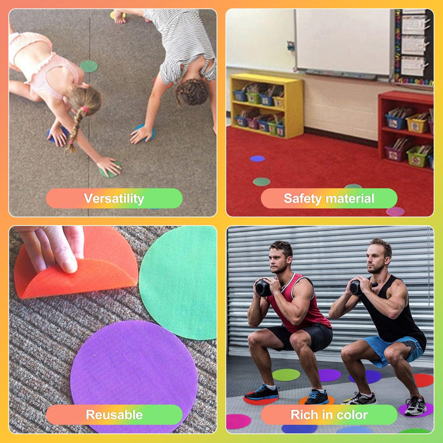 ZukoCert 30-Pack Poly Spots & Non-Floor Markers – Flat Sit Spots for Gym Class, Classroom Rugs & Kids’ Agility Training (Durable, Easy to Clean, Ideal for Fitness & School Activities)