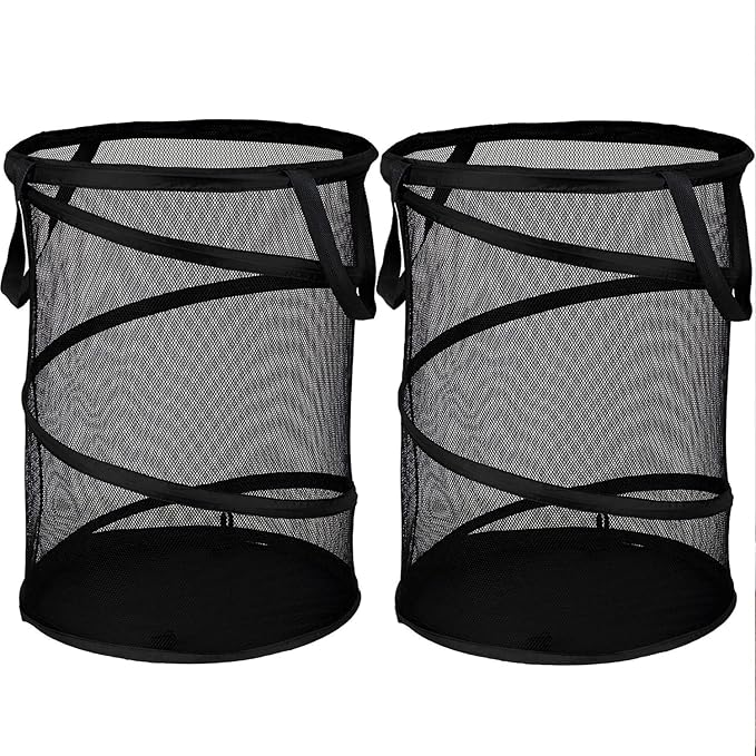 BATTOO 2 Pack Black X-Large Collapsible Laundry Basket Foldable Mesh Pop Up