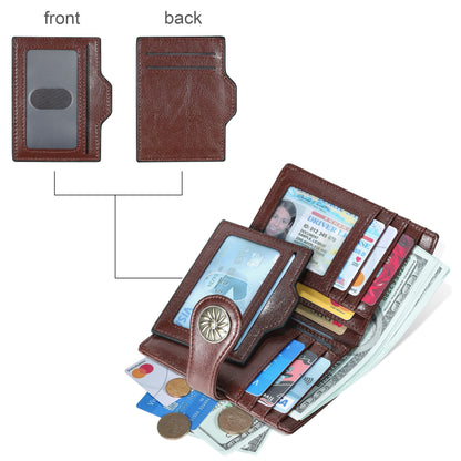 Travelambo Small Womens Wallet with 2 ID Windows, RFID Blocking Bifold Leather Card Holder Purse with Zipper Coin Pocket