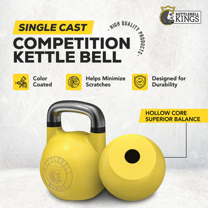 Kettlebell Kings Competition Kettlebells Weight (35mm handle) 8-48 KG | Hand weights Workout Gym Equipment & Strength training sets for Women & Men for Home Gym | Suitable for High Repetition Workouts