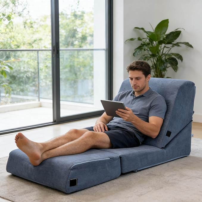 jela Luxury Corduroy Indoor Chaise Lounge, Foldable Sofa Bed Chair
