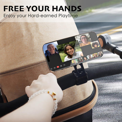 Magnetic Phone Holder for Stroller Bar, Compatible with MagSafe (Strong Magnet) - 180° Adjustable for Gym, Home Fitness Bikes, Shopping Cart, with Adjustable Strap, All Phone (Magnetic Ring Included)