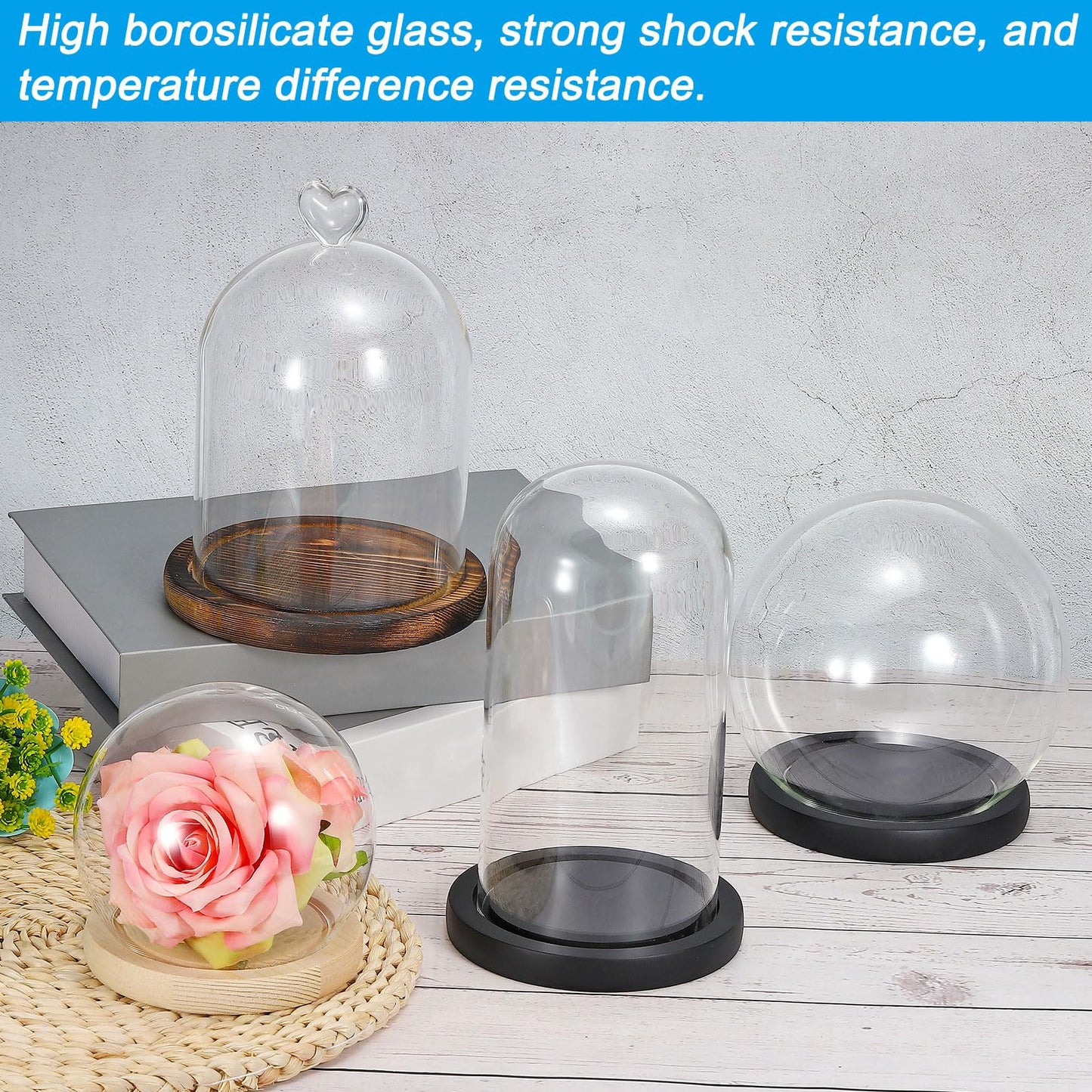 PATIKIL 4.1" Clear Cloche Glass Dome, Glass Bell Jar Globe Display Case Tabletop Centerpiece with Black Wooden Base for Succulents Christmas Decor