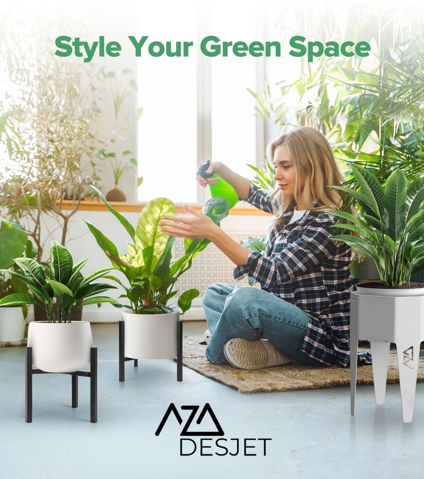 AZADESJET Plant Stand Indoor Adjustable, Metal Modern Indoor Plant Stand, Heavy Duty Plant Stands Outdoor Corner, Stable Plant Holder, Fits 8 to 12 Inches Pots, Black, 1 Pack, Pot & Plant Not Included