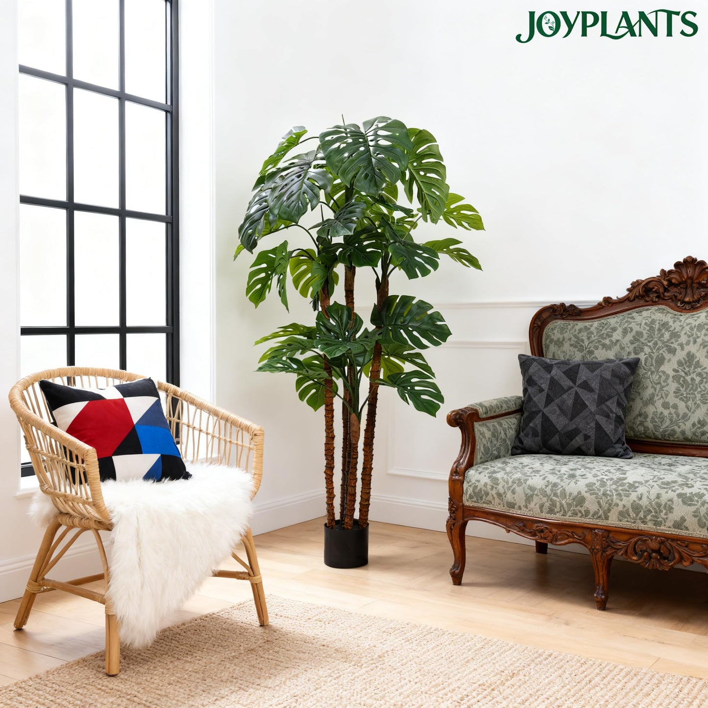 Joyplants 6FT Artificial Monstera,Fake Swiss Cheese Plants Faux Tropical with Bark and Black Pot for Indoor Outdoor Office Living Room Home Decor