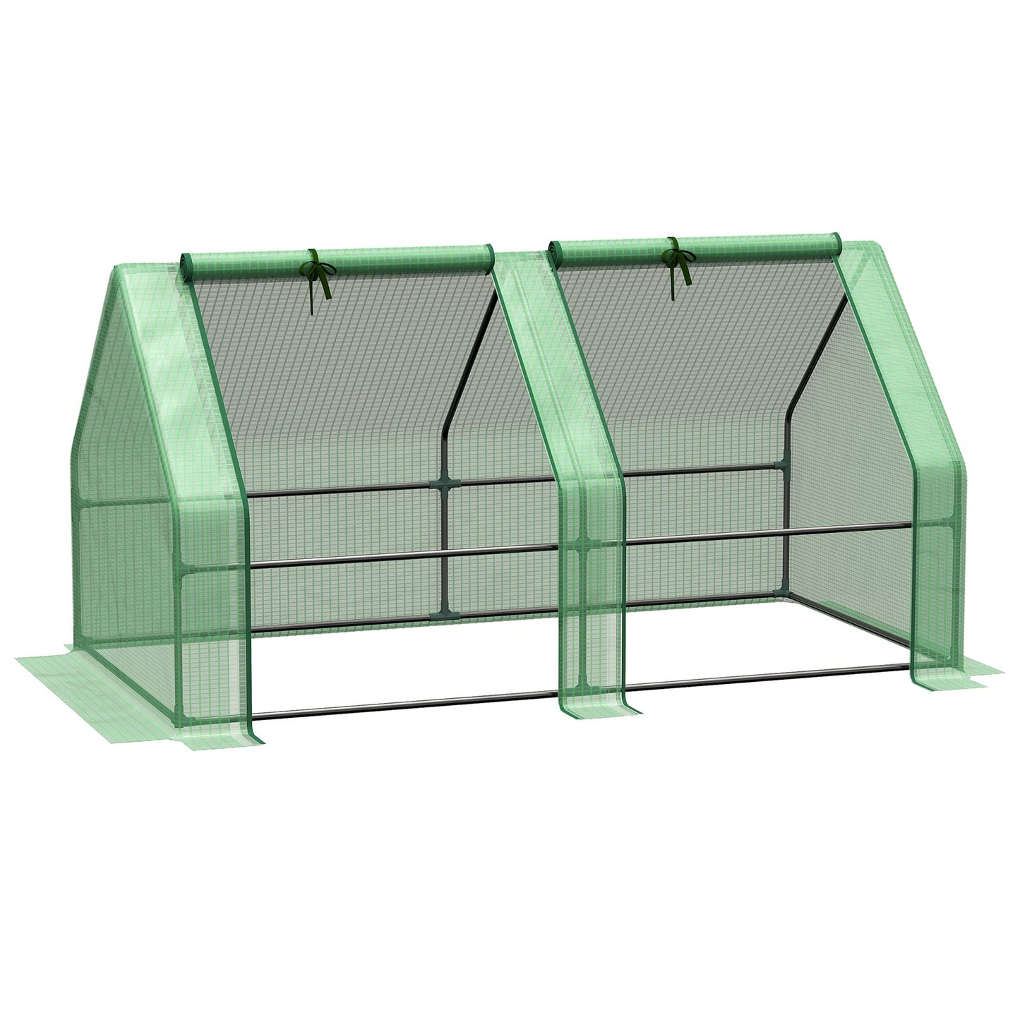 Outsunny 6' x 3' x 3' Mini Greenhouse with Zippered Doors & Roll-up Windows, Portable Plant Hot House with Durable PE Cover, Water Resistant, UV Protected for Outdoor Flowers, Vegetables, Green