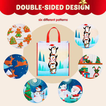 JOYIN 12 PCS Christmas Large Gift Bags with Handles 13.75" x 14", Non-Woven Tote Bag for Wrapping Xmas Party Favors, Reusable Grocery Bags, Party Supplies
