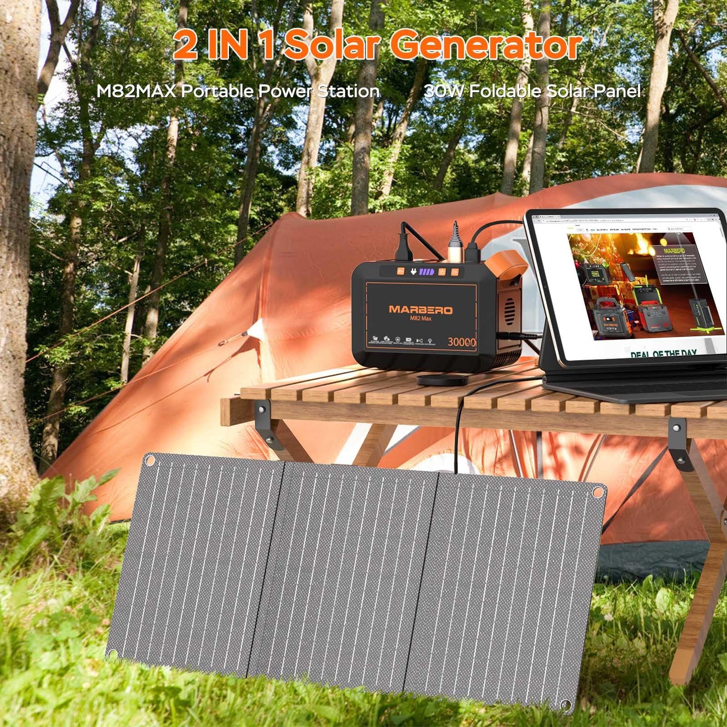 MARBERO Portable Power Station 88Wh Camping Lithium Battery Solar Generator Fast Charging with AC Outlet 120W Peak Power Bank(Solar Panel Optional) for Home Backup Outdoor Emergency RV Van Hunting