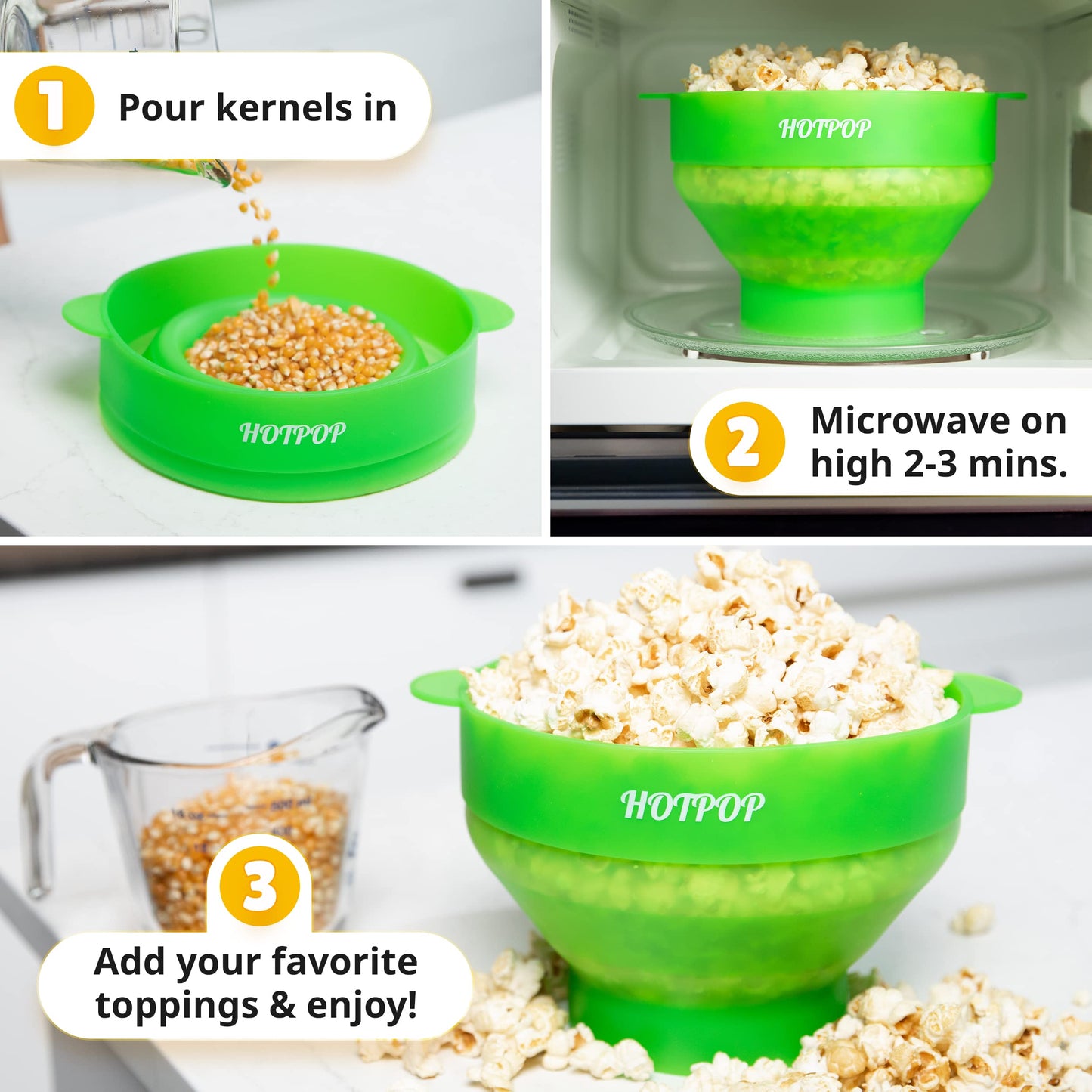 The Orginal HotPop Silicone Popcorn Maker - Microwave Popcorn Popper with Handles - Collapsible Bowl, Heat-Resistant, Easy to Clean, Ideal for Family Movie Nights, 15-Cup Capacity - Red