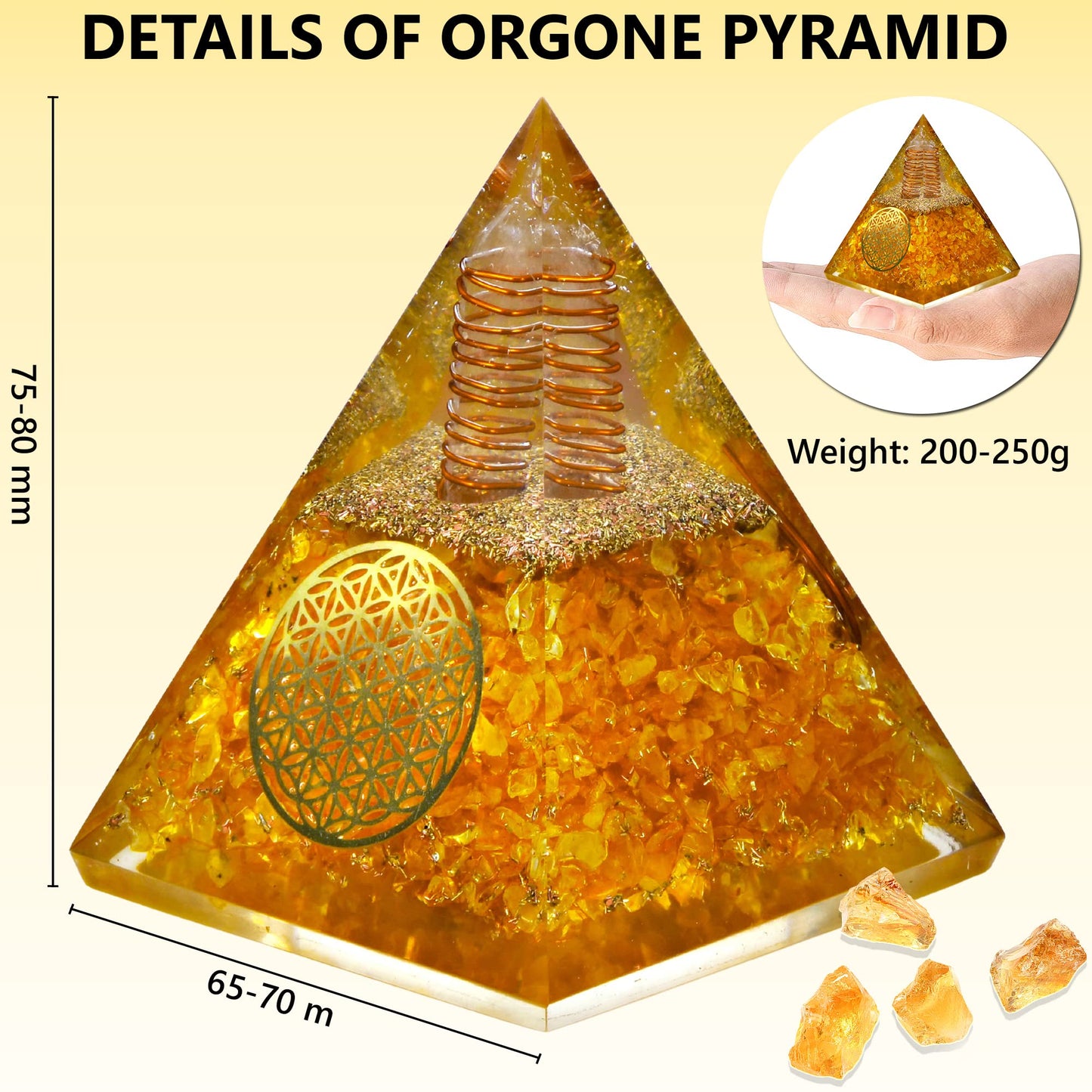 ANAYA AGATE Citrine Orgone Pyramid, Crystal Pyramid for Wealth Prosperity, Orgonite Pyramids for Meditation, Wisdom, Spiritual Growth, Crystals and Healing Stones for Success, Financial Abundance