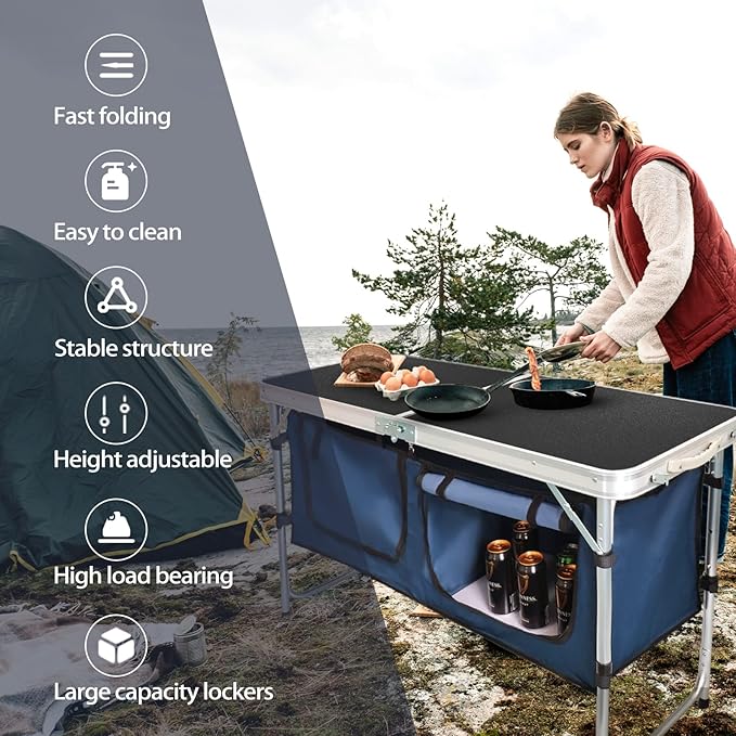 CampLand Outdoor Folding Table Aluminum Lightweight Height Adjustable