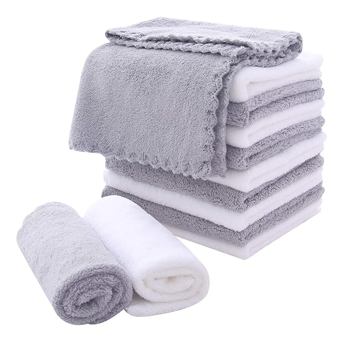 MOONQUEEN Microfiber Facial Cloths Fast Drying Washcloth 12 Pack