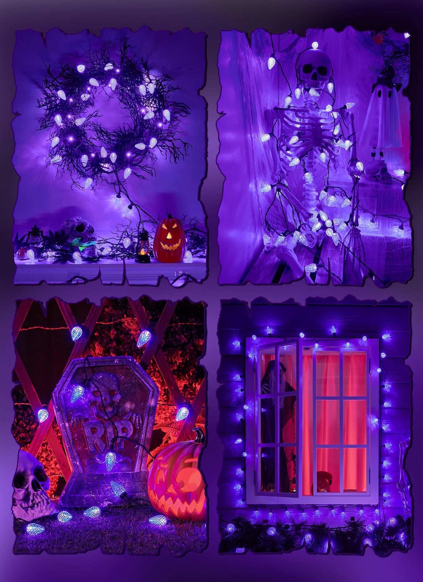 Brightown Halloween C9 LED Purple String Lights, 114FT 150 LED Halloween Lights with Timer & 8 Modes, Plug-in Waterproof Connectable Outdoor Lighting for House Patio Yard Porch Roof