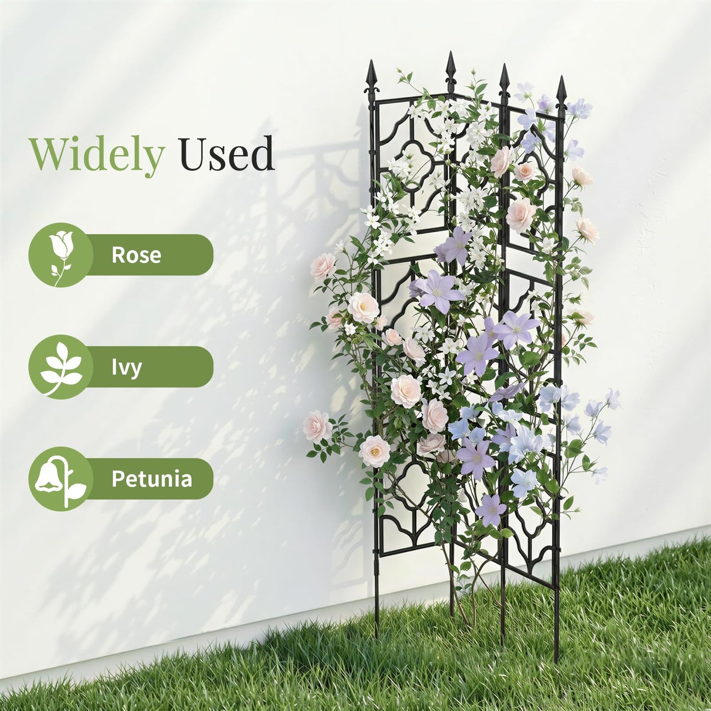 Housolution 64.57×25.28in Garden Trellis for Climbing Plants Outdoor, Plant Trellis Frame with Plastic Coated Iron Tubes for Vines Flowers Vegetable, Plant Climbing Frame Indoor Outdoor