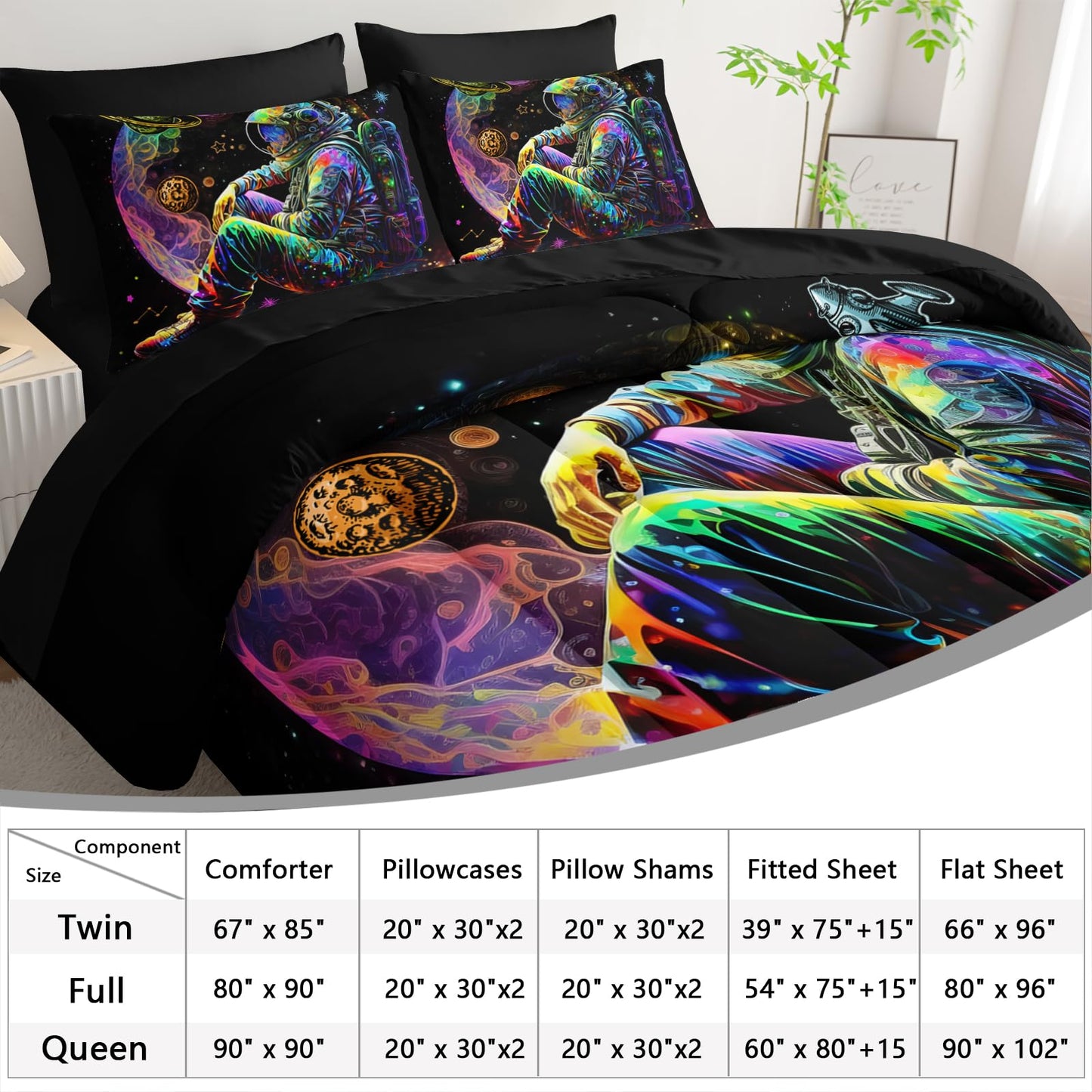 AILONEN Astronaut Space Comforter Set Twin - 7Pcs Soft Bed in a Bag - Rocket Planet Spacemen Comforter,Fitted Sheet,Flat Sheet,2 Pillowcases,2 Pillow Shams for Room Decor