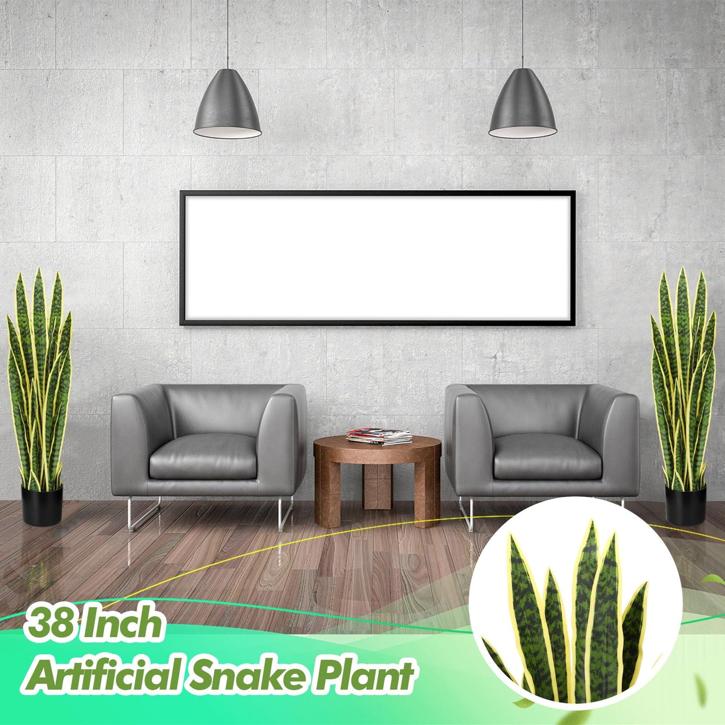 Crowye 2 Pack 3.15 Ft Tall Artificial Snake Plant Faux Sansevieria Plant Large Fake Snake Bulk in Pot for Home Office Housewarming Gift