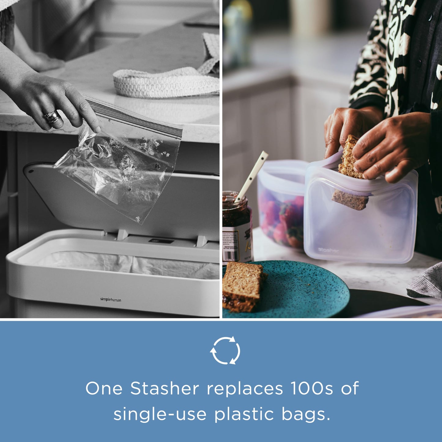 Stasher Premium Silicone Reusable Food Storage Bags, 2-Pack, Clear, Multi-Use Food Storage Bags, Lunch Bag, Travel Containers, BPA Free, Leak-free, Dishwasher-Safe, Eco-friendly