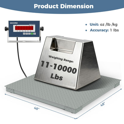 SOCOME 48"x48" Industrial Floor Scale, Heavy Duty Platform Scale with Digital Display Indicator, Carbon Steel Accurate Weighing Scale for Shipping, Warehouse, Industrial, 10000 lb x 1 lb, Grey Green
