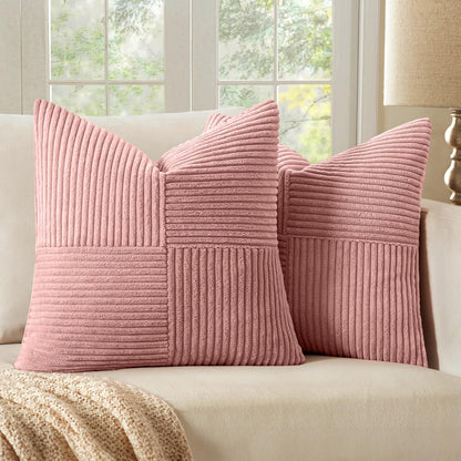 MIULEE Black Corduroy Pillow Covers Pack of 2 Boho Decorative Spliced Throw Pillow Covers Soft Couch Pillowcases Cross Patchwork Textured Cushion Covers for Living Room Bed Sofa 18x18 inch
