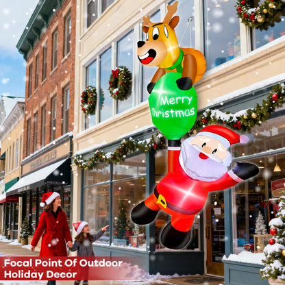 6 Ft Hanging Christmas Inflatables, Reindeer Pulling Gift with Climbing Santa Window Funny Blow Up Outdoor Christmas Decorations with Built-in LEDs Lights for Xmas Yard Lawn Home Roof Holiday Display