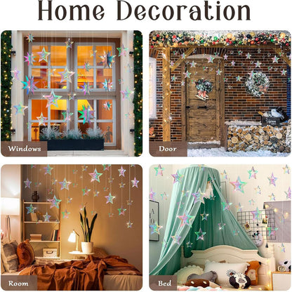AimtoHome Holographic Star Garland Decorations– 14 Rainbow Paper Stars & 5.5ft 3D Twinkle Hanging Decor for Party, Home, Window, Door，Christmas Party Backdrop Decor (Modern Glitter Style)