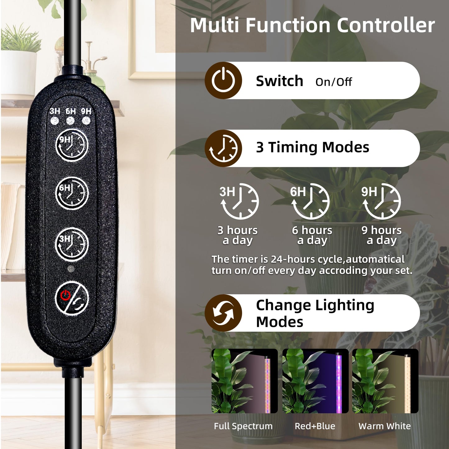 Standing Grow Light for Indoor Plants with Timer,42W Full Spectrum Vertical Grow Lights for Indoor Plants,4FT T8 243LED Plant Lights for Indoor Growing with On/Off Timer Function, 2 Pack