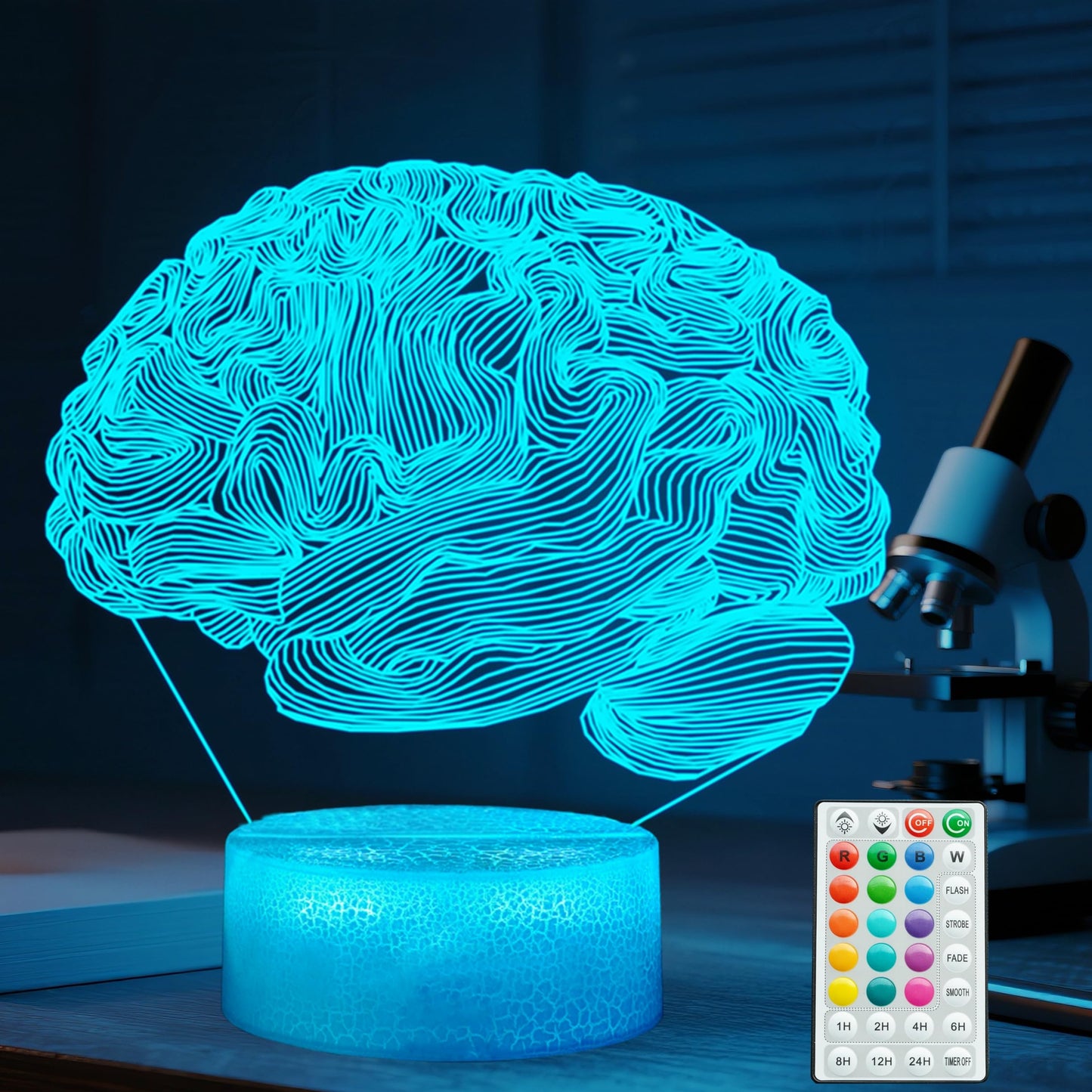 POSSHE Neurology Gifts, 3D Brain Illusion Lamp, Night Light with16 Colors Changing, Remote Control, Timer, Dimmable, Kids Room Decoration, Xmas Brain Model Gifts