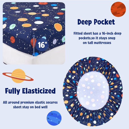 CozySmile Full Sheet Set Kids,4 Pieces Breathable Soft Microfiber Bedsheets for Child Boys, Oeko-TEX, Anti Pilling Deep Pockets Easy Care Bed Sheets, Planet